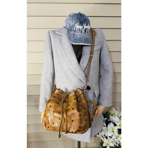 MCM Leather Drawstring Bucket Bag - Visetos Cognac - Picture 11 of 14